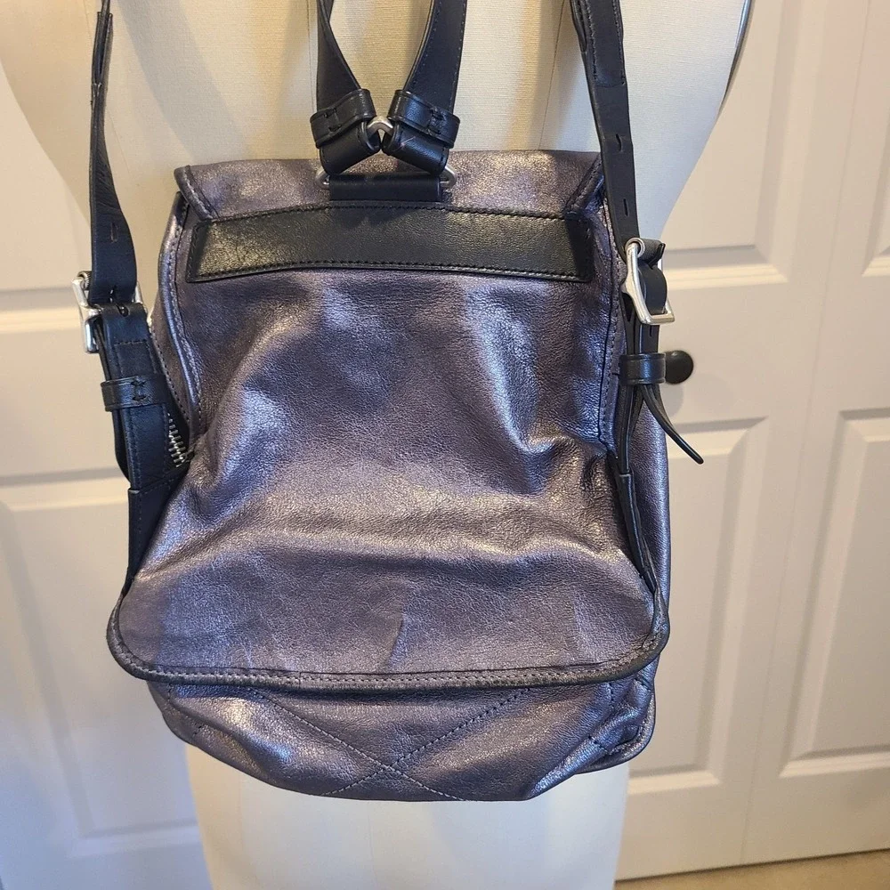 Rag & Bone Field‎ Backpack Silver Metallic Lambskin Leather Backpack